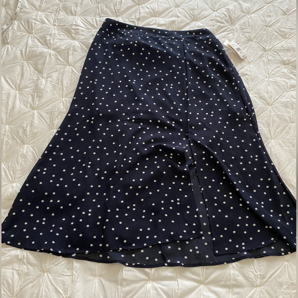 NWT midi length navy polka dot skirt lined teacher work job career